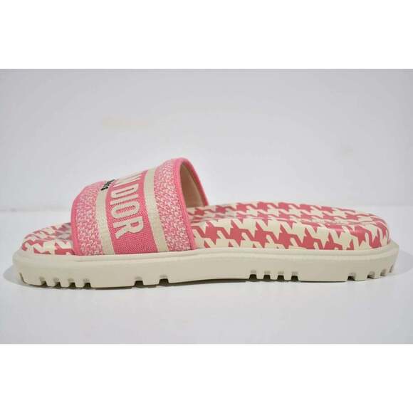 Christian Dior Dway Pink White Logo Houndstooth Slide Mule Flat Flop Sandal 41.5 - Picture 9 of 12